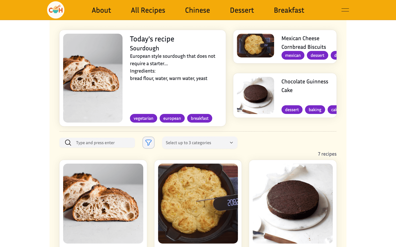Screenshot of Recipe Collection Site