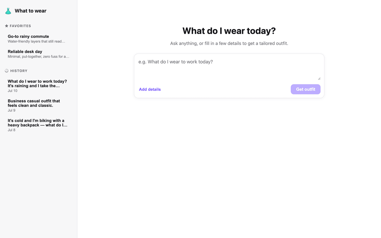 Screenshot of What to wear today?